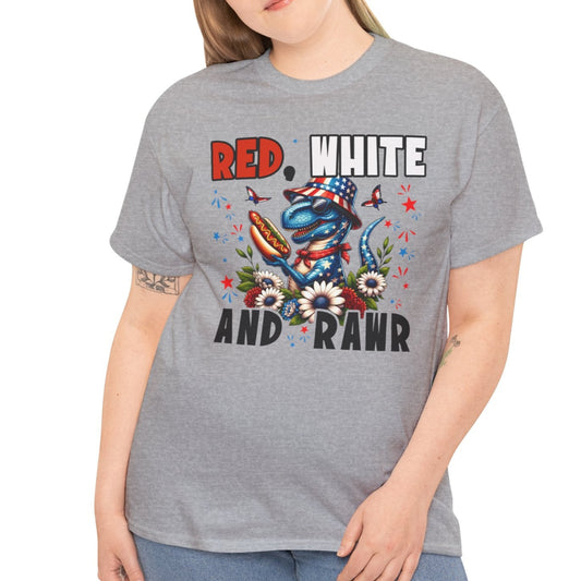 Red, White & Rawr – Hotdog Dinosaur Patriotic Unisex Tee - Kim’s Signature Beauty & Accessories