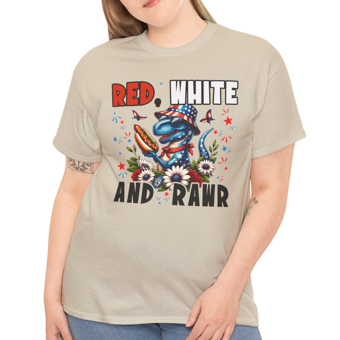 Red, White & Rawr – Hotdog Dinosaur Patriotic Unisex Tee - Kim’s Signature Beauty & Accessories