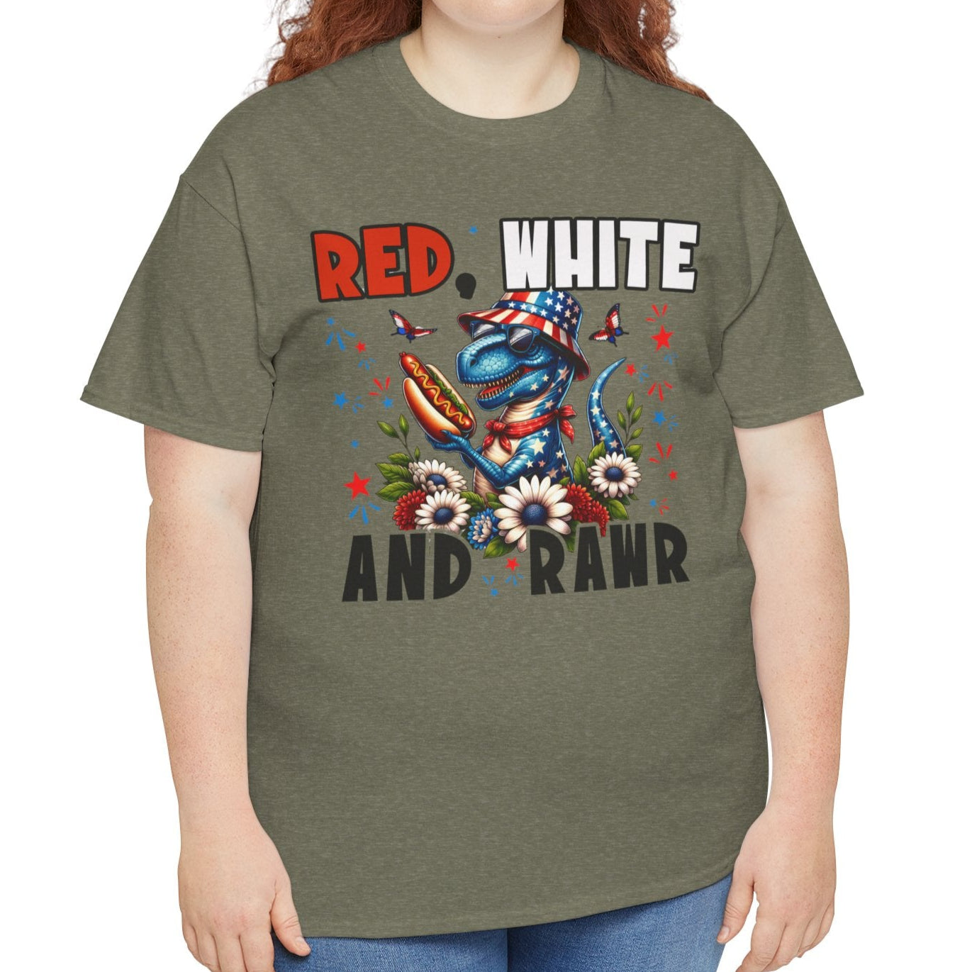 Red, White & Rawr – Hotdog Dinosaur Patriotic Unisex Tee - Kim’s Signature Beauty & Accessories