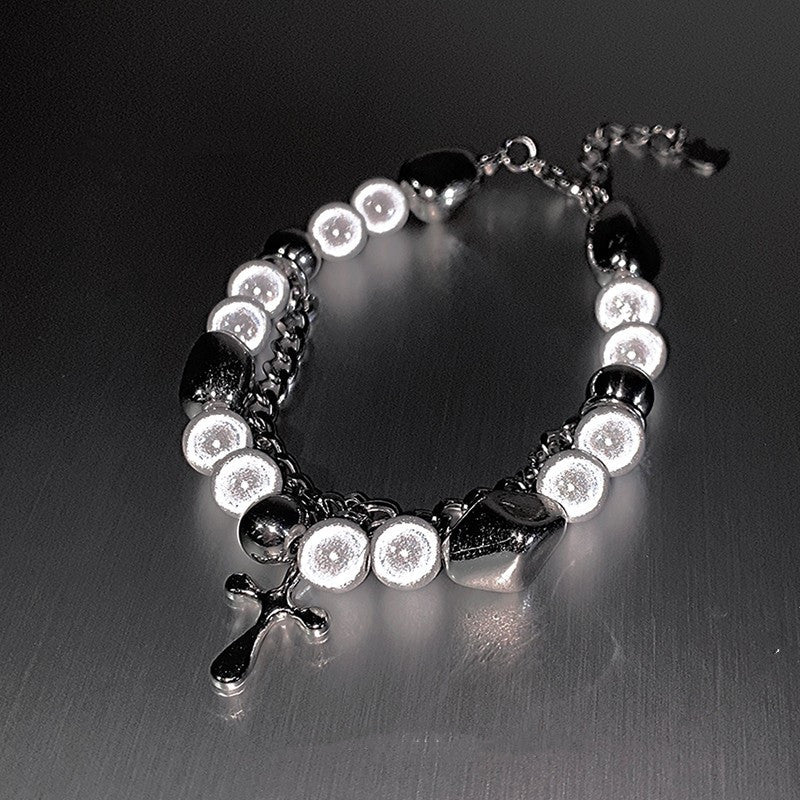 Reflective Pearl Cross Bracelet – Elegant Multi-Panel Shine - Kim’s Signature Beauty & Accessories