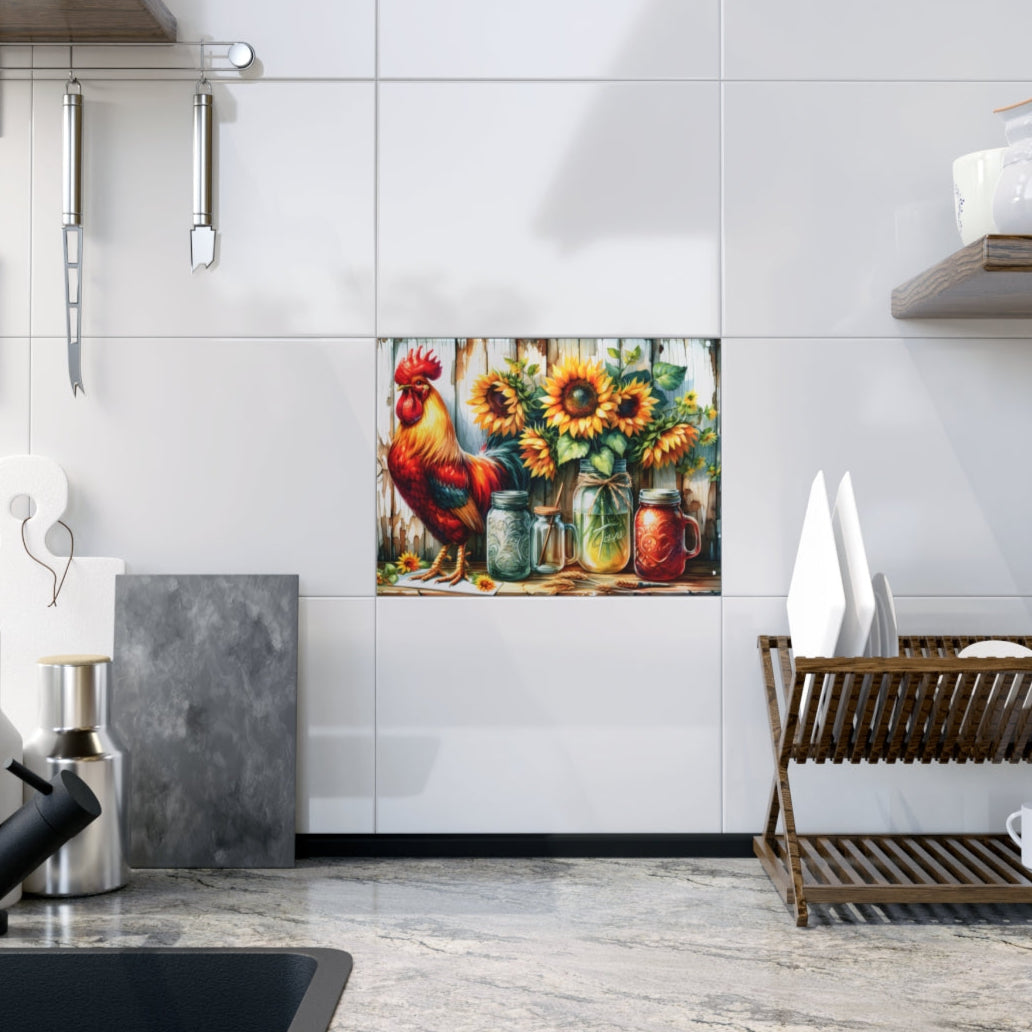 Rooster & Sunflowers Ceramic Photo Tile - Kim’s Signature Beauty & Accessories