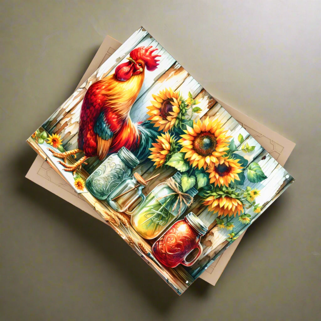 Rooster & Sunflowers Ceramic Photo Tile - Kim’s Signature Beauty & Accessories