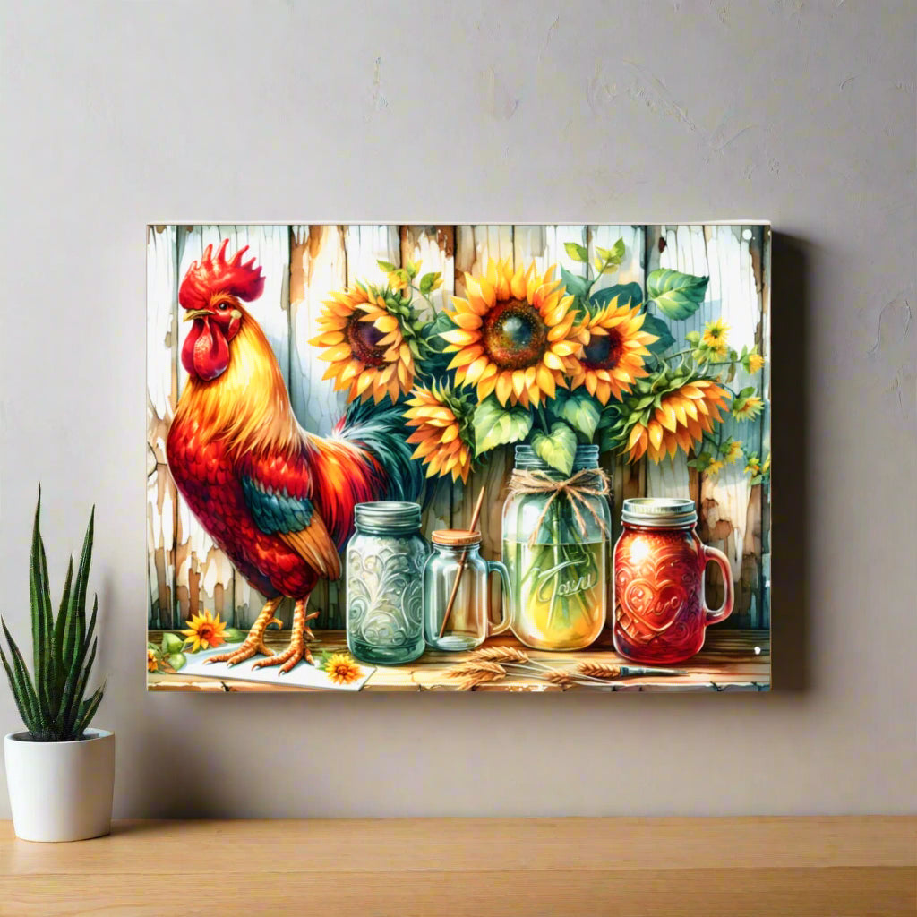 Rooster & Sunflowers Ceramic Photo Tile - Kim’s Signature Beauty & Accessories