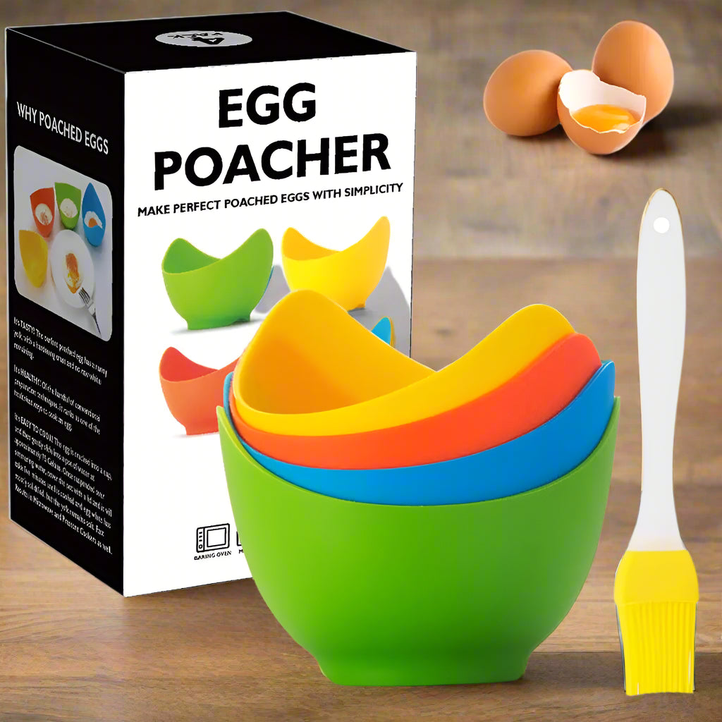 4 Pack Silicone Egg Poacher Cups with Ring Standers - Kim’s Signature Beauty & Accessories