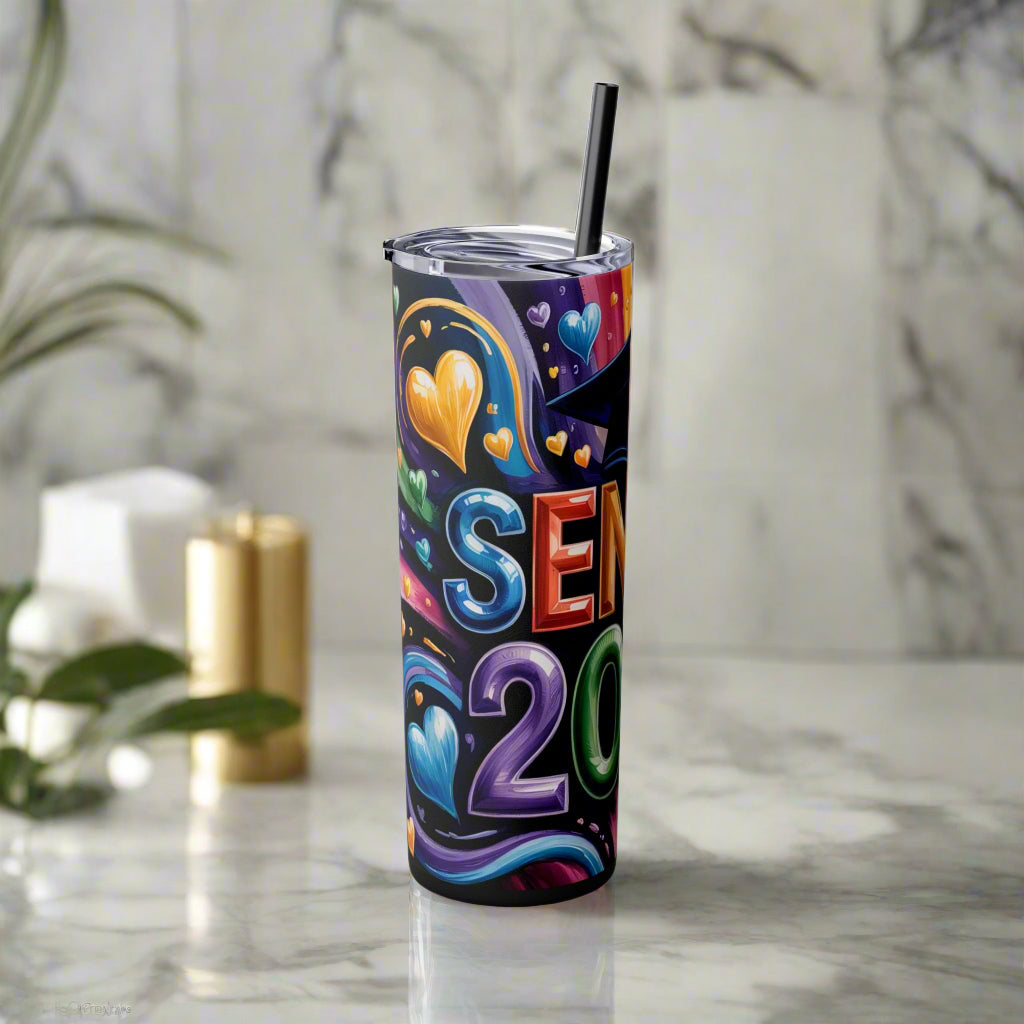 Senior 2025 Graduation Rainbow Tumbler – 20oz Skinny Stainless Steel - Kim’s Signature Beauty & Accessories