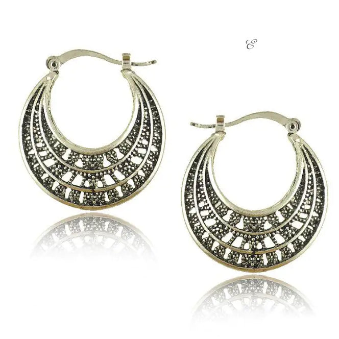 Silver Tribal look Filigree Hoop Earrings - Kim’s Signature Beauty & Accessories