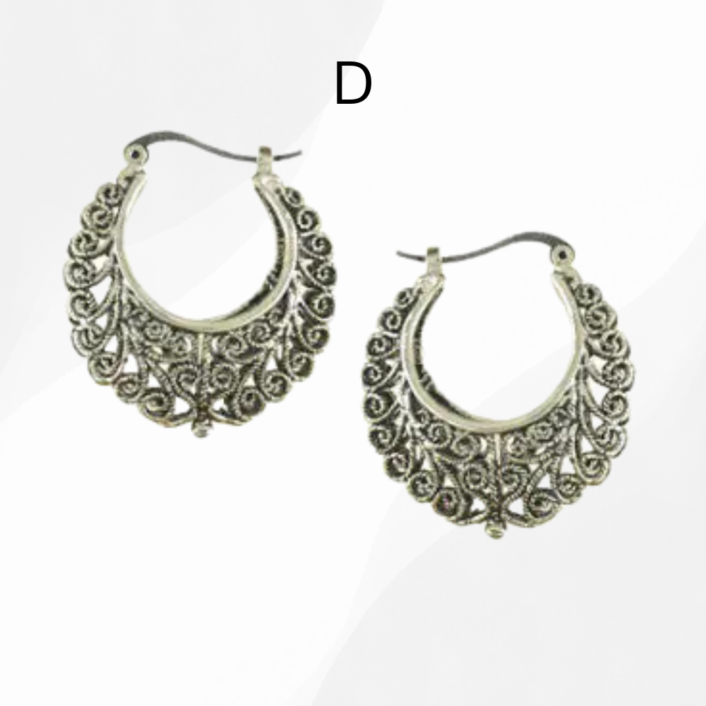 Silver Tribal look Filigree Hoop Earrings - Kim’s Signature Beauty & Accessories