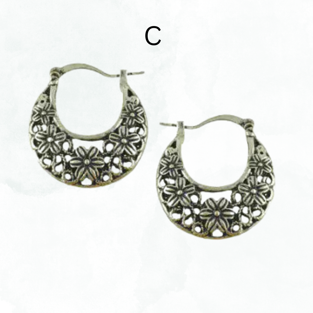 Silver Tribal look Filigree Hoop Earrings - Kim’s Signature Beauty & Accessories