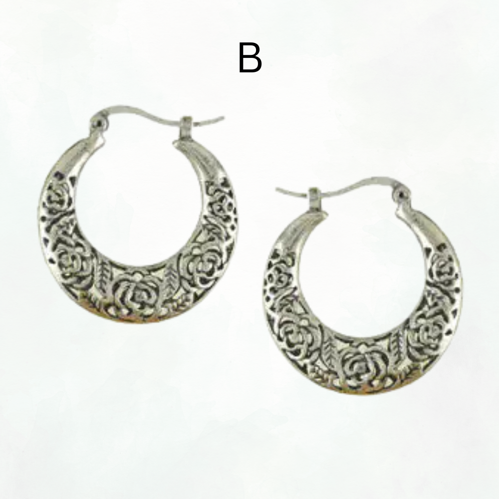 Silver Tribal look Filigree Hoop Earrings - Kim’s Signature Beauty & Accessories