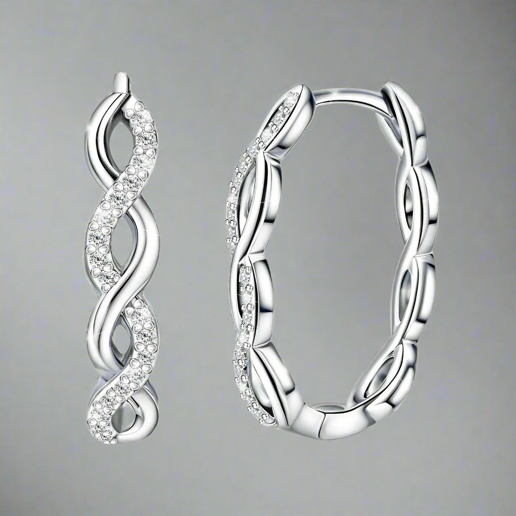 Sterling Silver Oval Twist Hoop Earrings with CZ – Hypoallergenic - Kim’s Signature Beauty & Accessories