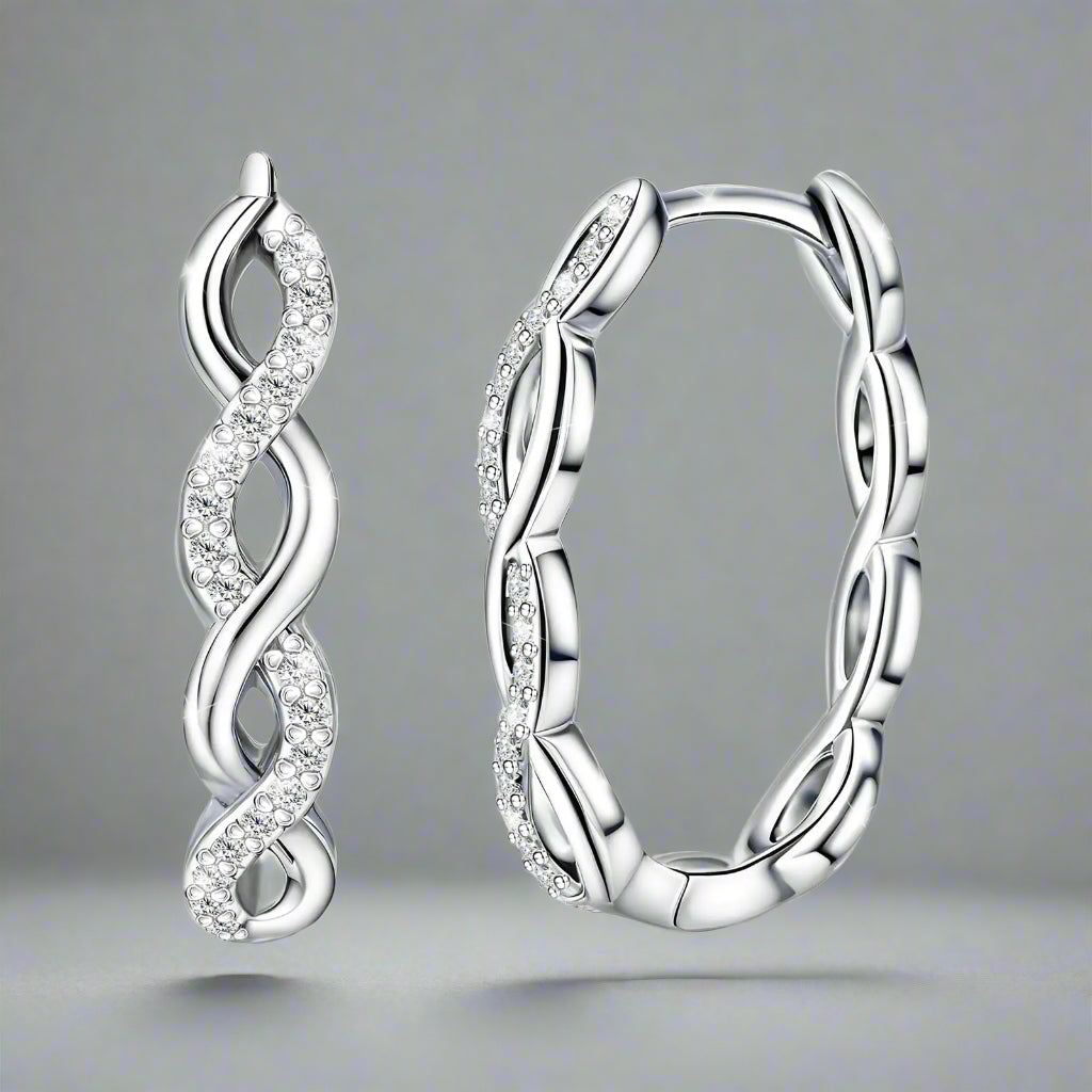 Sterling Silver Oval Twist Hoop Earrings with CZ – Hypoallergenic - Kim’s Signature Beauty & Accessories