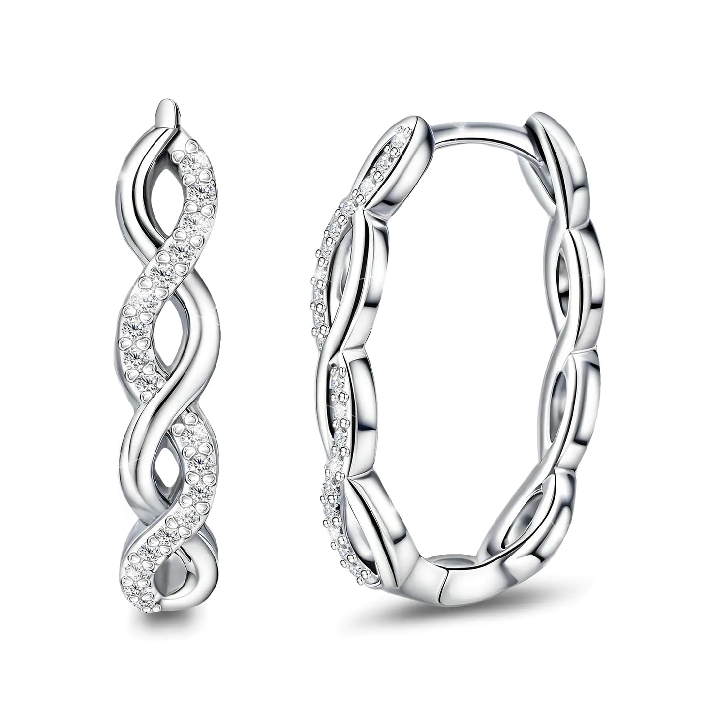 Sterling Silver Oval Twist Hoop Earrings with CZ – Hypoallergenic - Kim’s Signature Beauty & Accessories