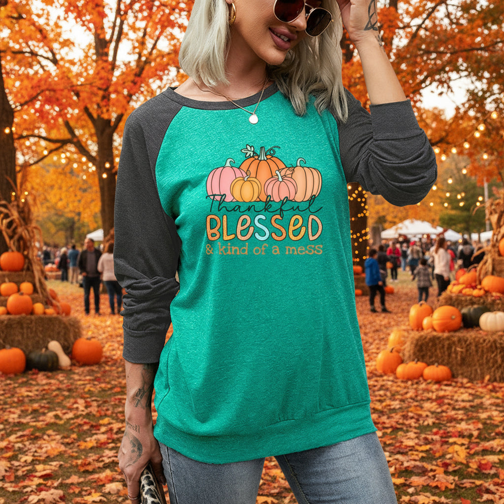 Thankful, Blessed Long Sleeve Tee - Kim’s Signature Beauty & Accessories