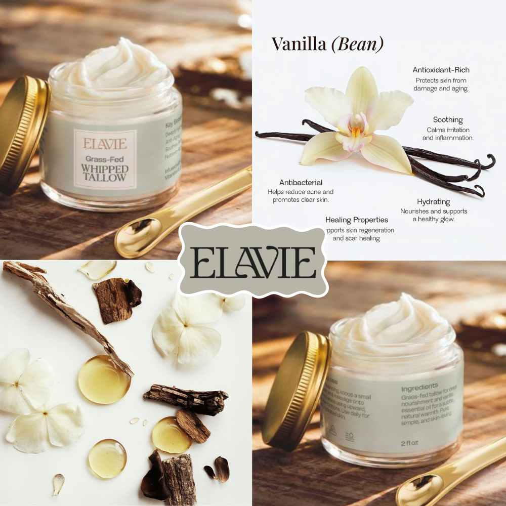 Whipped Grass-Fed Tallow Balm with Vanilla Bean - Kim’s Signature Beauty & Accessories