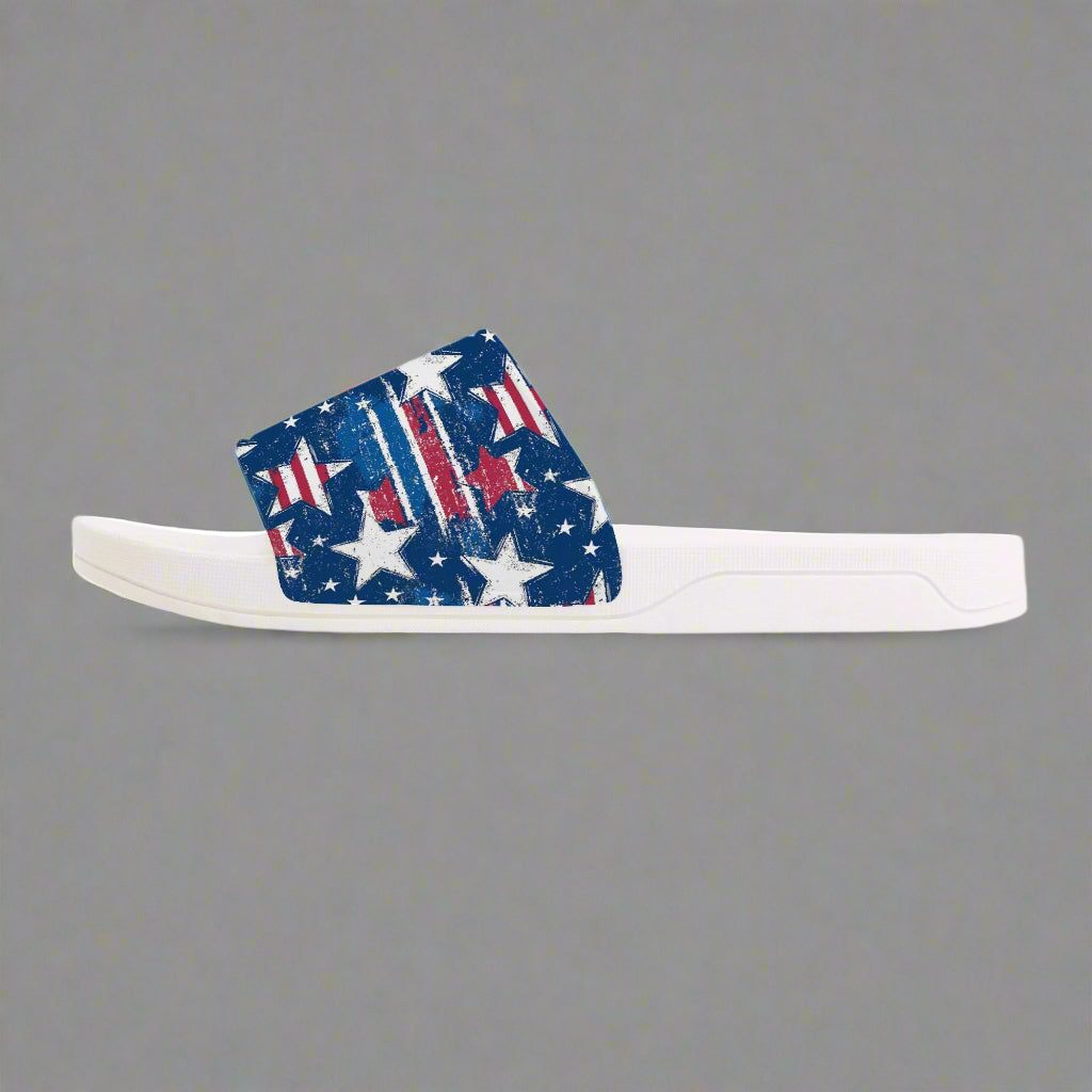 White Patriotic Stripe Star Slides – Red, White & Blue Sandals - Kim’s Signature Beauty & Accessories