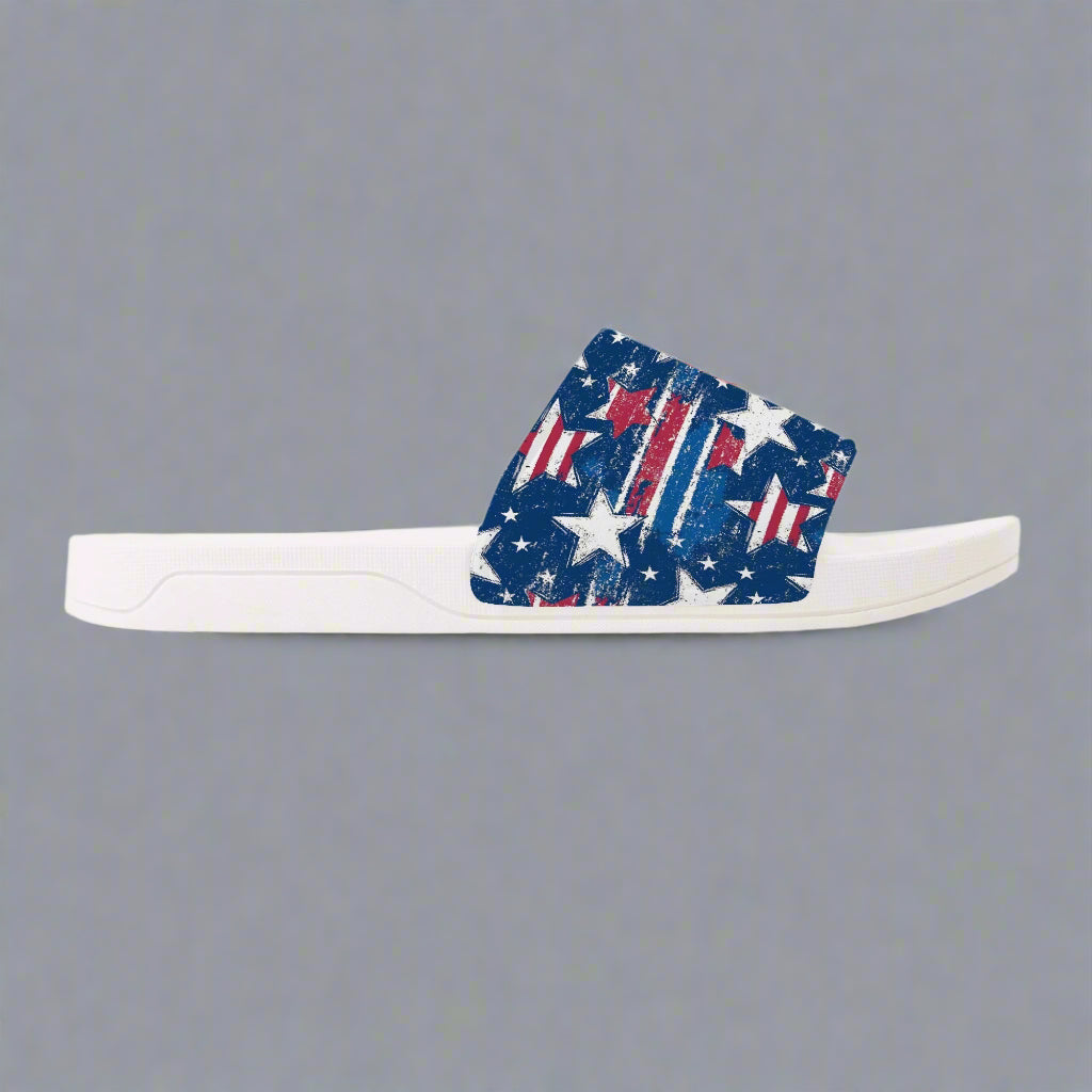 White Patriotic Stripe Star Slides – Red, White & Blue Sandals - Kim’s Signature Beauty & Accessories
