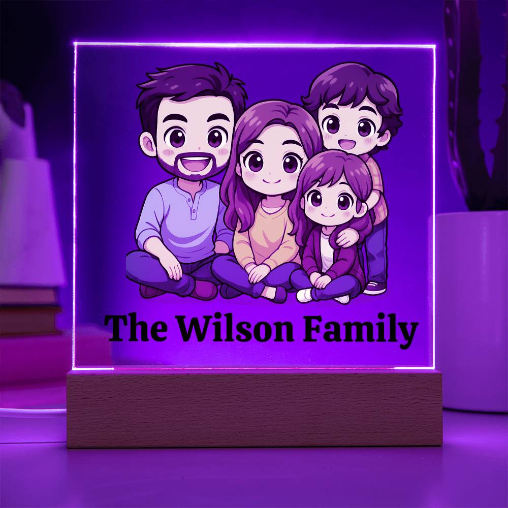 Custom Chibi Family Acrylic Plaque with LED Base - Kim’s Signature Beauty & Accessories