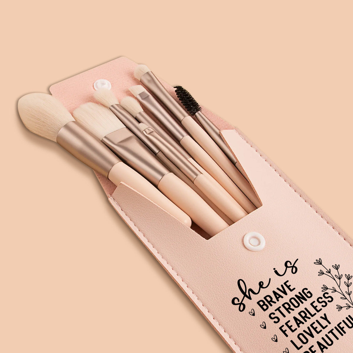 She Is Brave 8-Piece Makeup Brush Set – Soft Brushes with Inspirational Travel Case - Kim’s Signature Beauty & Accessories (Store description)