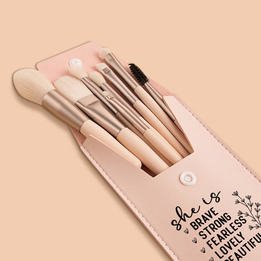 She Is Brave 8-Piece Makeup Brush Set – Soft Brushes with Inspirational Travel Case - Kim’s Signature Beauty & Accessories