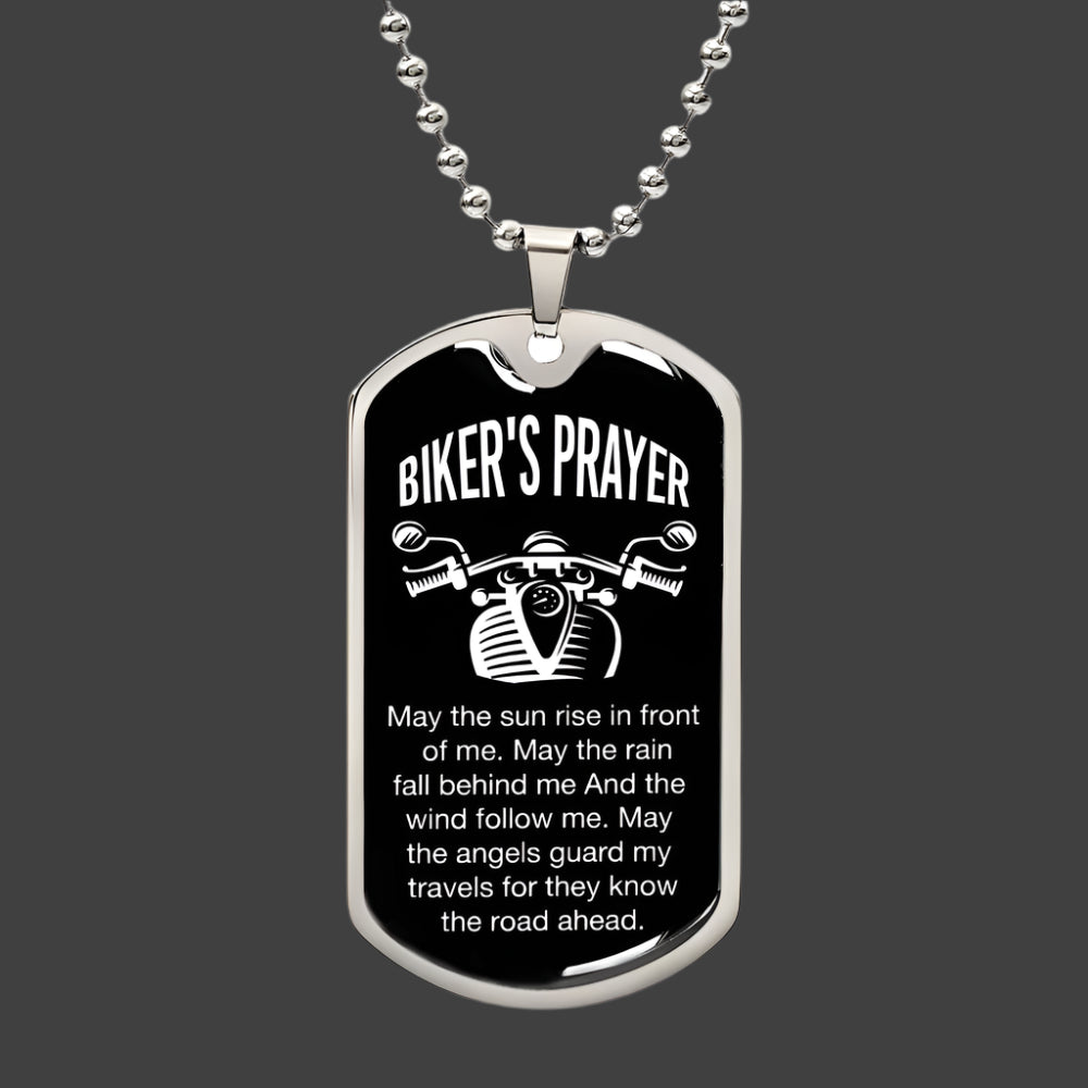 Biker's Prayer Dog Tag Necklace – - Kim’s Signature Beauty & Accessories (Store description)