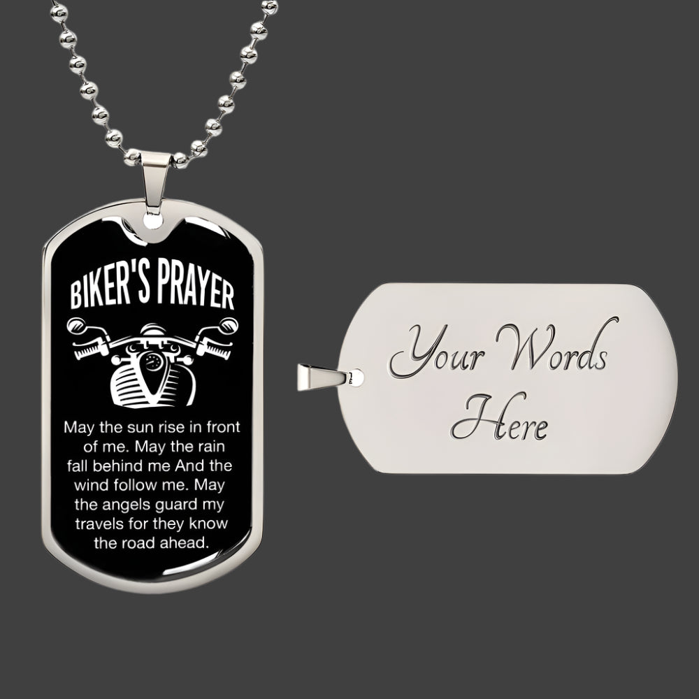 Biker's Prayer Dog Tag Necklace – - Kim’s Signature Beauty & Accessories (Store description)