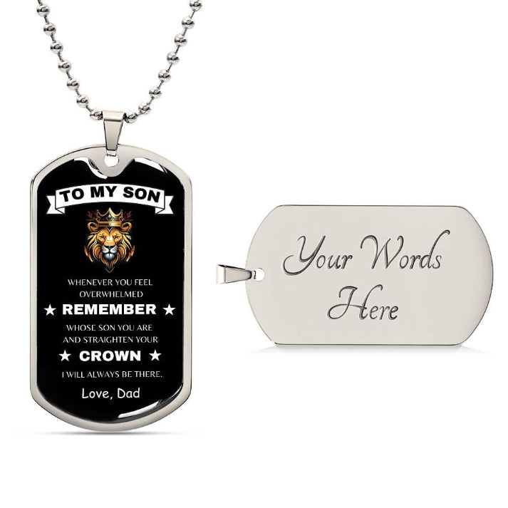 To My Son Crown Dog Tag Necklace – Love, Dad - Kim’s Signature Beauty & Accessories