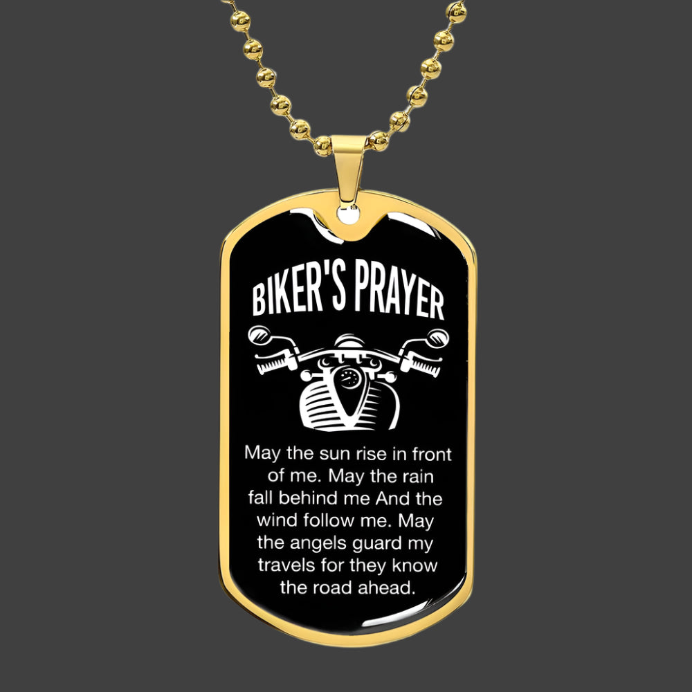 Biker's Prayer Dog Tag Necklace – - Kim’s Signature Beauty & Accessories (Store description)