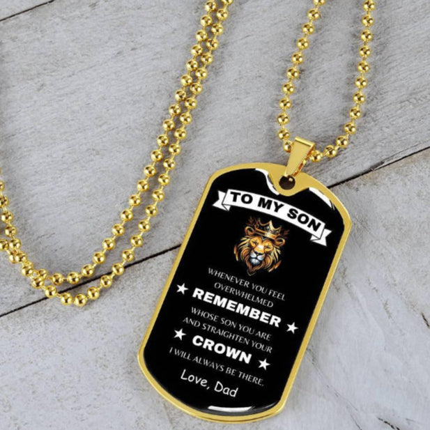 To My Son Crown Dog Tag Necklace – Love, Dad - Kim’s Signature Beauty & Accessories
