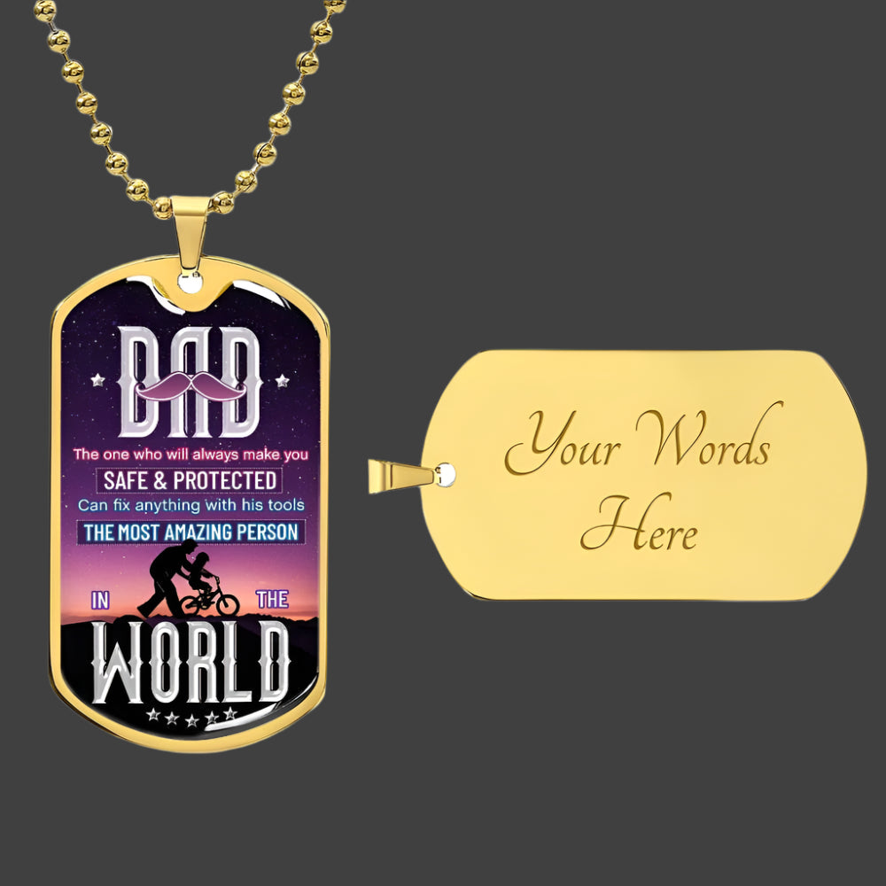 Dad Dog Tag Necklace – Most Amazing Person - Kim’s Signature Beauty & Accessories (Store description)