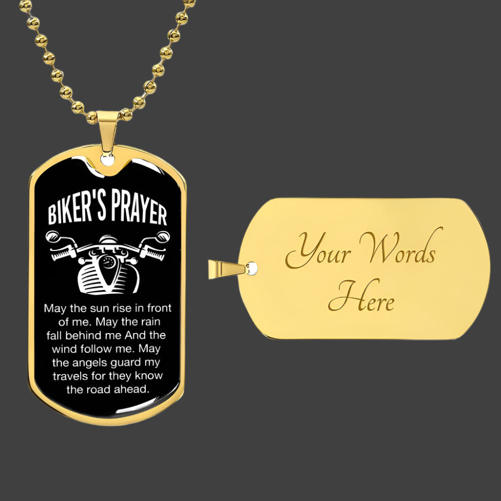 Biker's Prayer Dog Tag Necklace – - Kim’s Signature Beauty & Accessories (Store description)