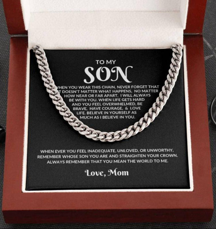 My Son, You Mean the World to Me Cuban Link Chain - Kim’s Signature Beauty & Accessories (Store description)