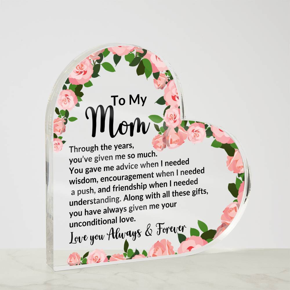 Mom, I love you always & forever | Heart Acrylic Plaque - Kim’s Signature Beauty & Accessories (Store description)