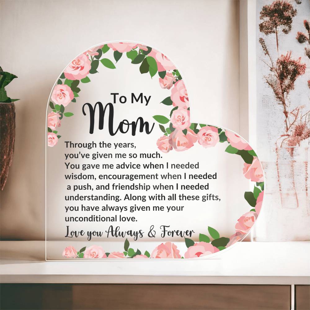Mom, I love you always & forever | Heart Acrylic Plaque - Kim’s Signature Beauty & Accessories (Store description)