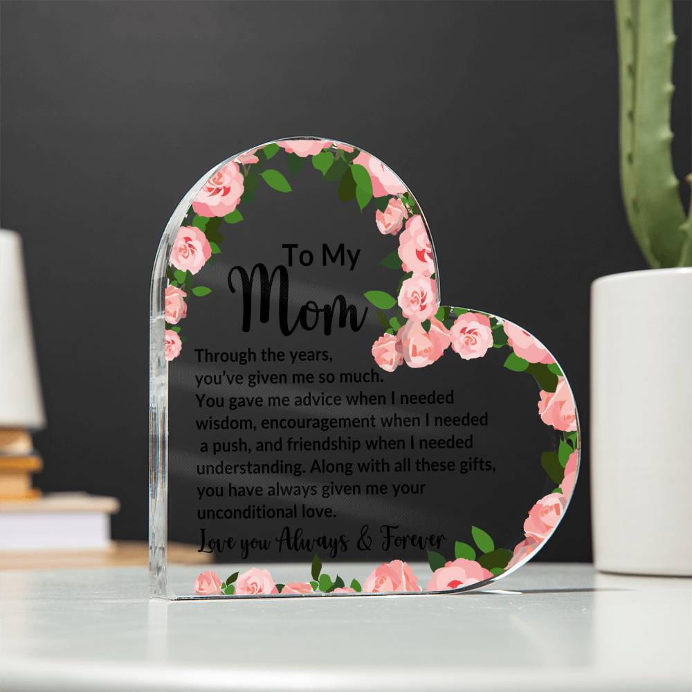 Mom, I love you always & forever | Heart Acrylic Plaque - Kim’s Signature Beauty & Accessories (Store description)