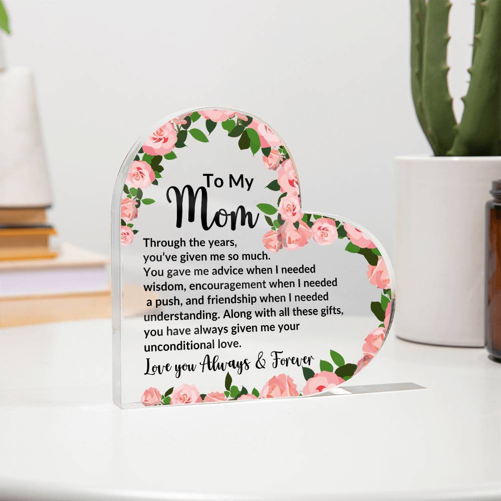 Mom, I love you always & forever | Heart Acrylic Plaque - Kim’s Signature Beauty & Accessories (Store description)