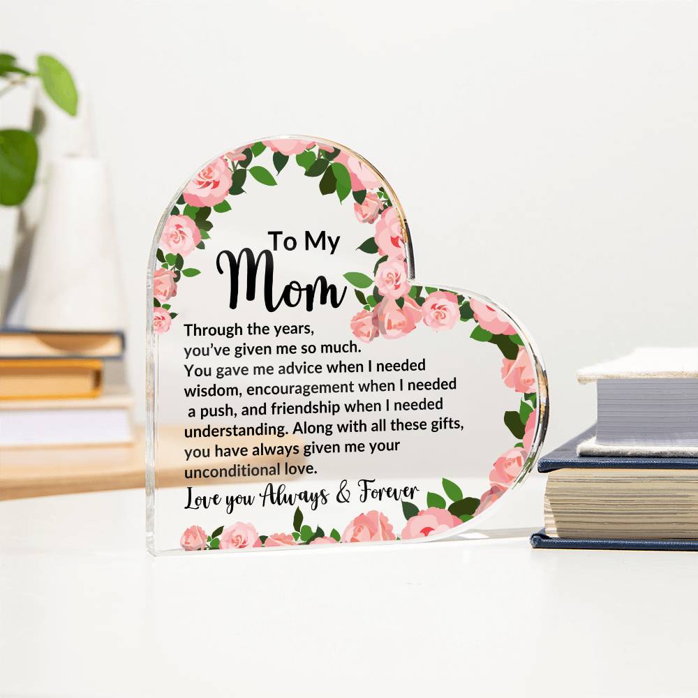 Mom, I love you always & forever | Heart Acrylic Plaque - Kim’s Signature Beauty & Accessories (Store description)