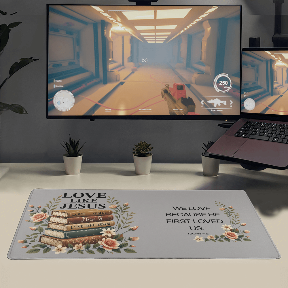 1 John 4:19 We Love Desk Mat