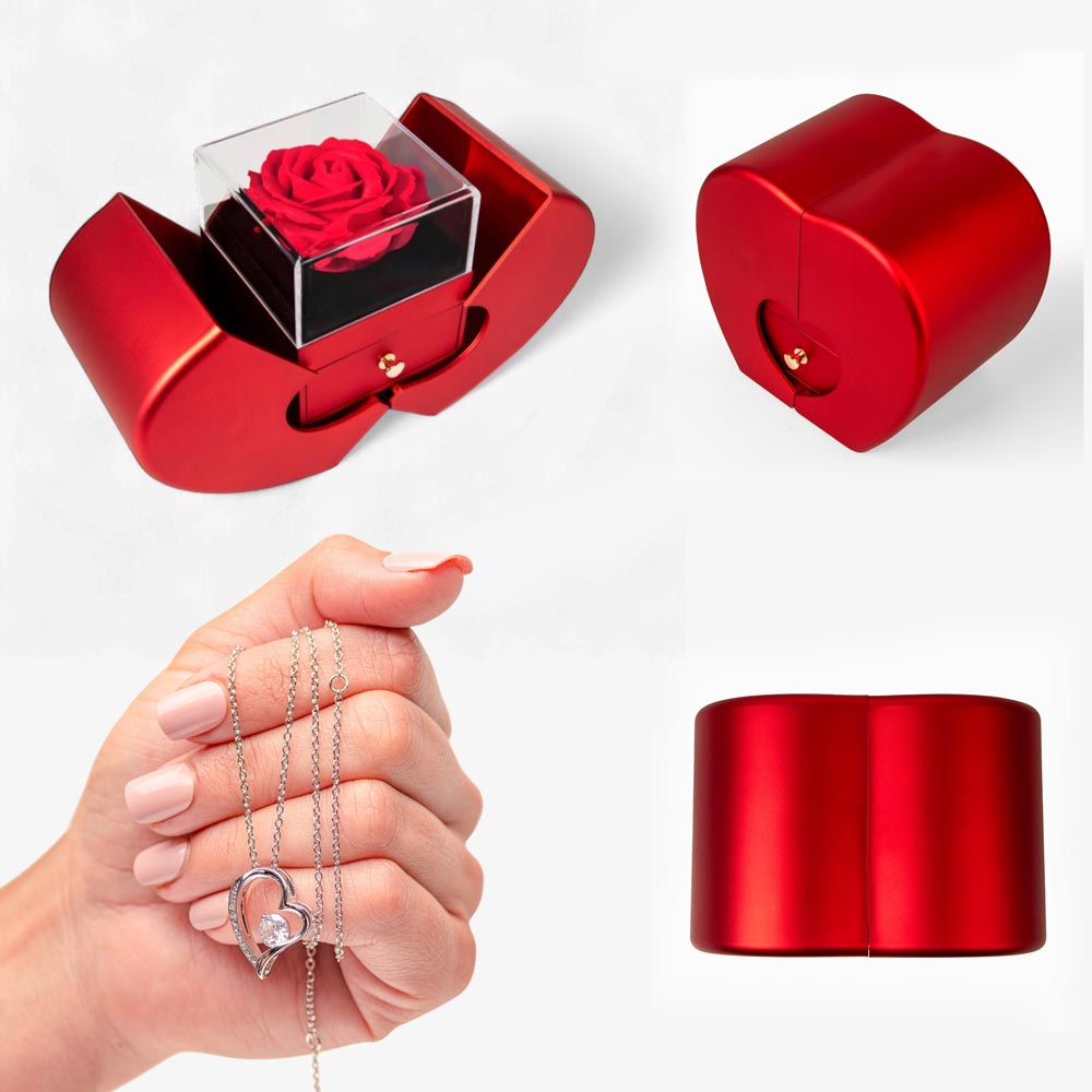 Forever Love Necklace with Red Heart Rose Gift Box