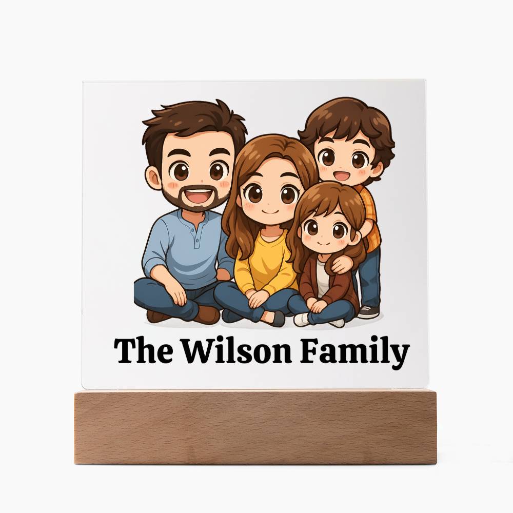 Custom Chibi Family Acrylic Plaque with LED Base - Kim’s Signature Beauty & Accessories
