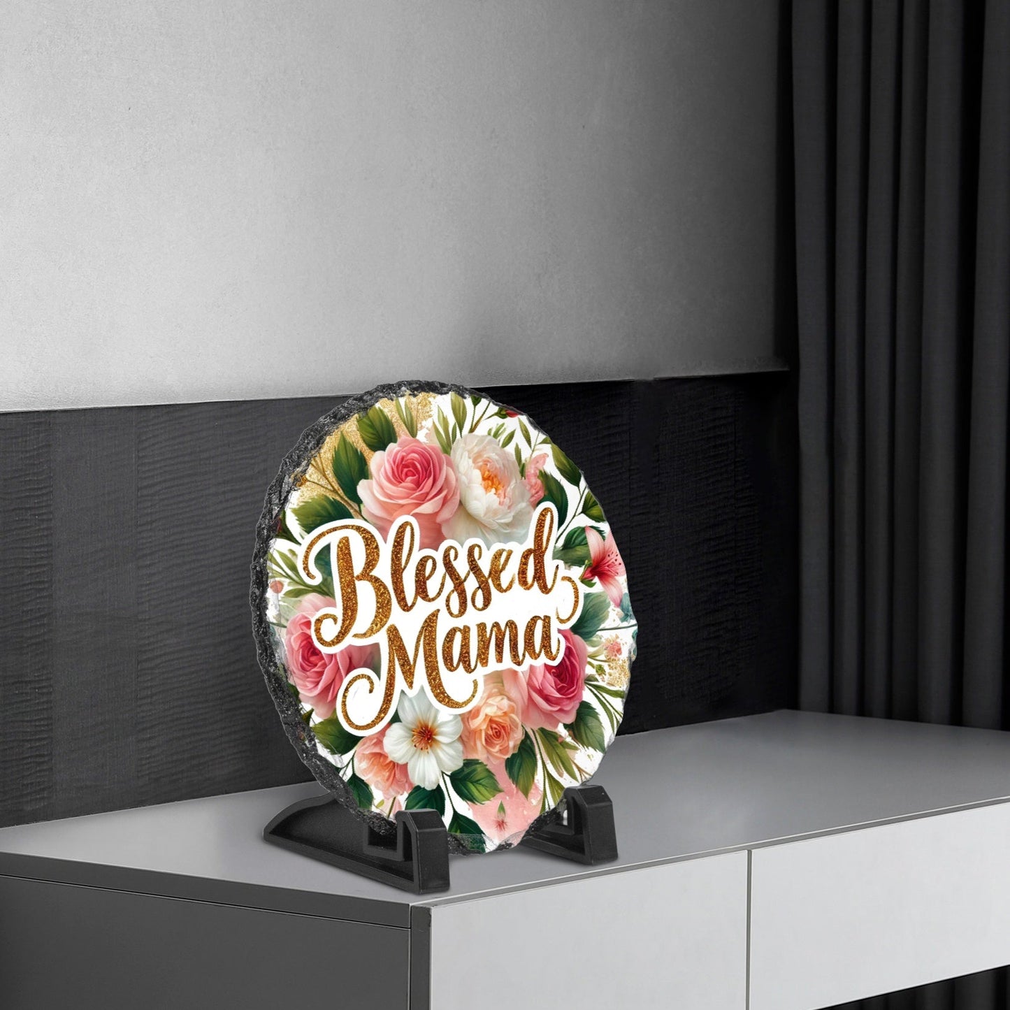 Blessed Mama Floral Round Slate Plaque - Kim’s Signature Beauty & Accessories