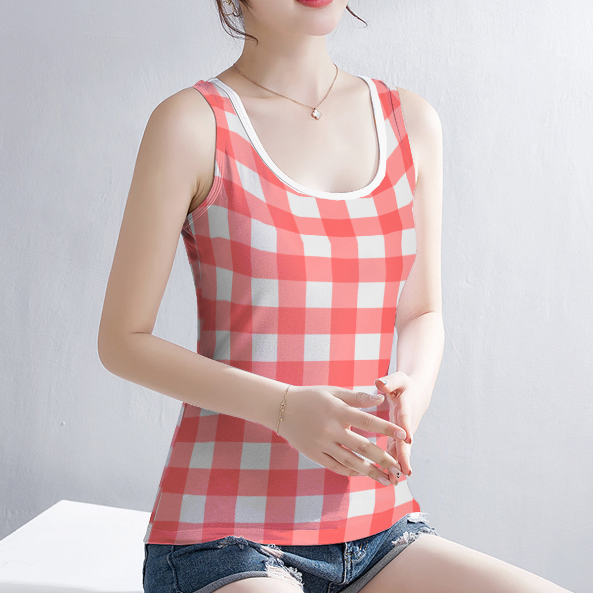 Pink & White Checkered Tank Top - Kim’s Signature Beauty & Accessories
