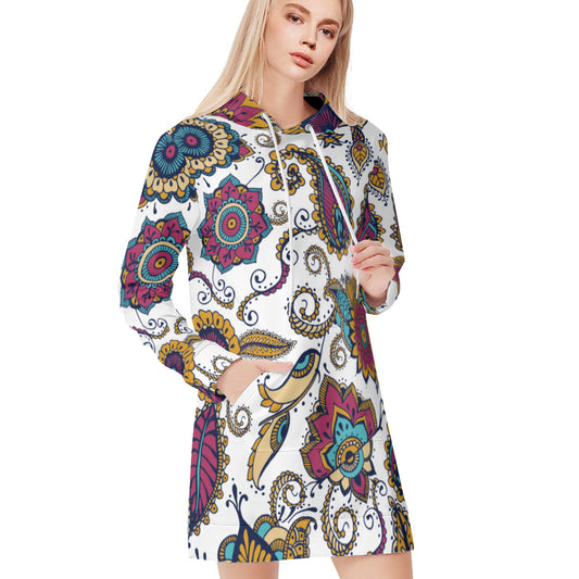 Fall Paisley Print White Hoodie Dress - Kim’s Signature Beauty & Accessories