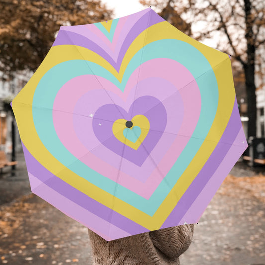 Retro Pastel Hearts Travel Umbrella – Auto Open/Close - Kim’s Signature Beauty & Accessories