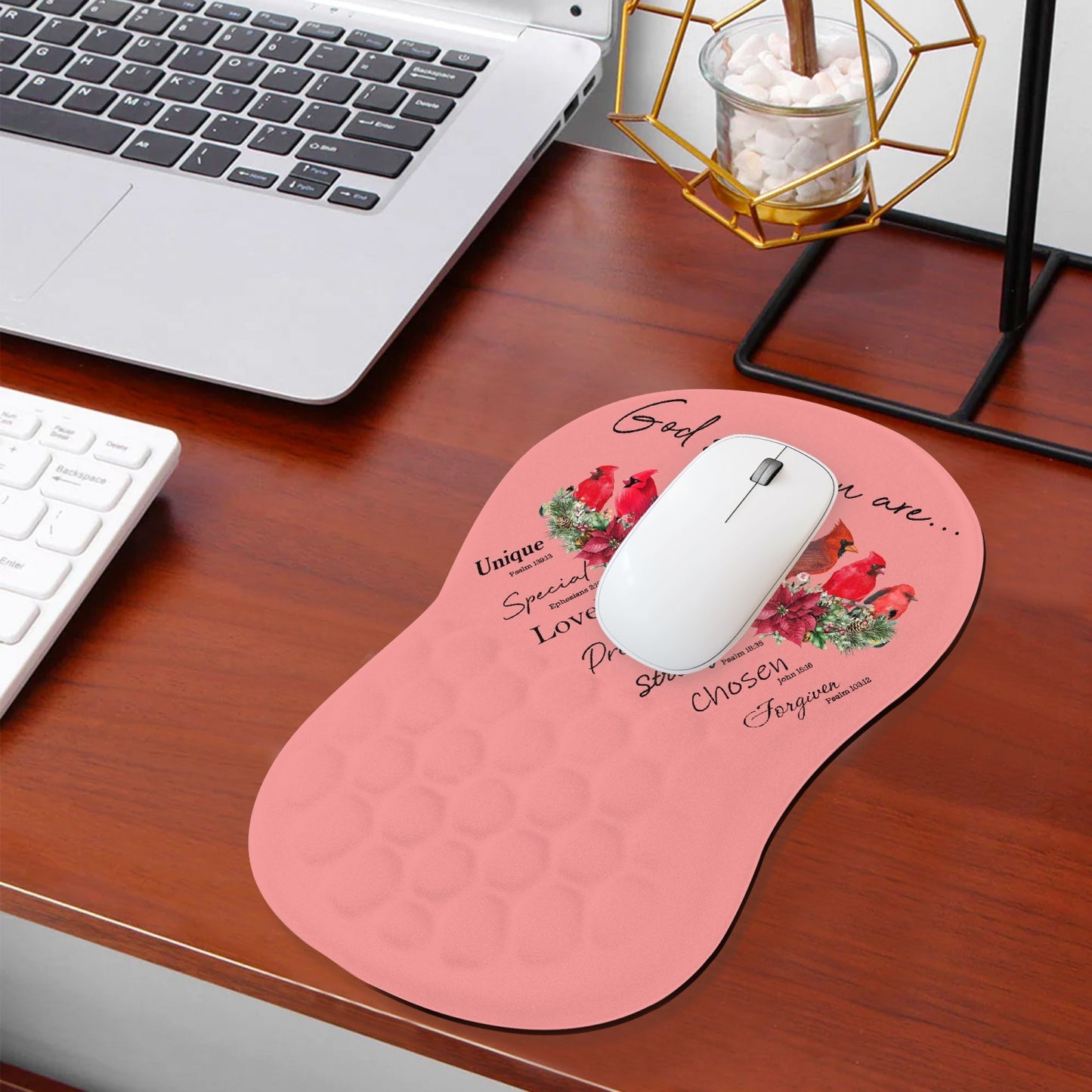 God Says You Are | Cardinal Mouse Pad – Faith-Inspired Design with Wrist Support - Kim’s Signature Beauty & Accessories (Store description)