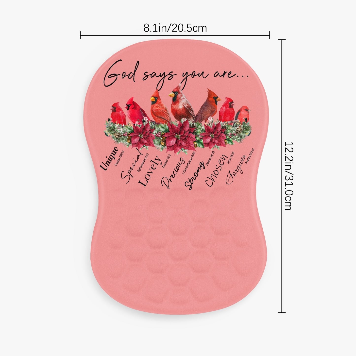 God Says You Are | Cardinal Mouse Pad – Faith-Inspired Design with Wrist Support - Kim’s Signature Beauty & Accessories (Store description)