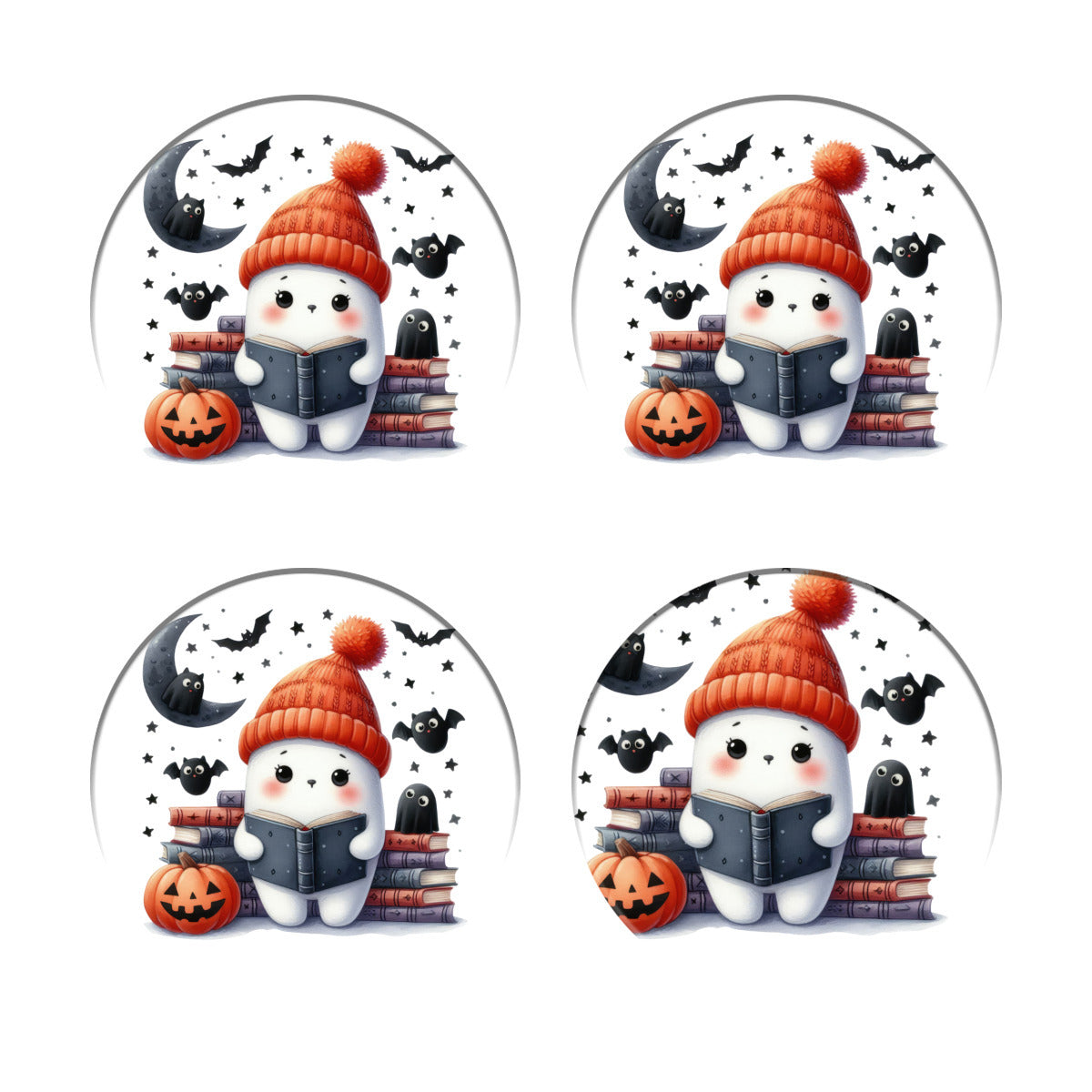 Book Reading Ghost Ceramic Coasters - Kim’s Signature Beauty & Accessories (Store description)