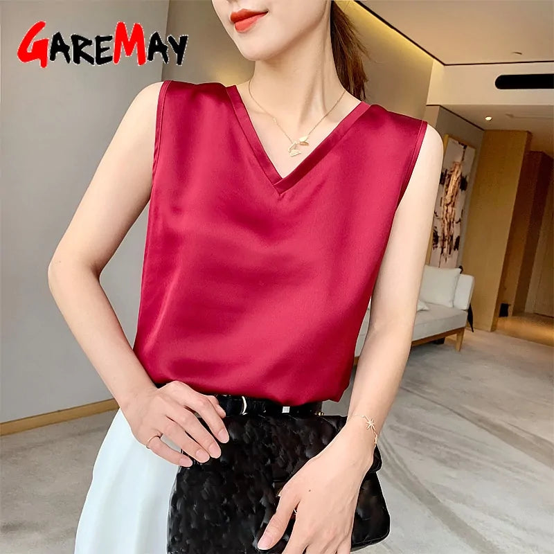 Women's Sleeveless Satin Blouse - Kim’s Signature Beauty & Accessories