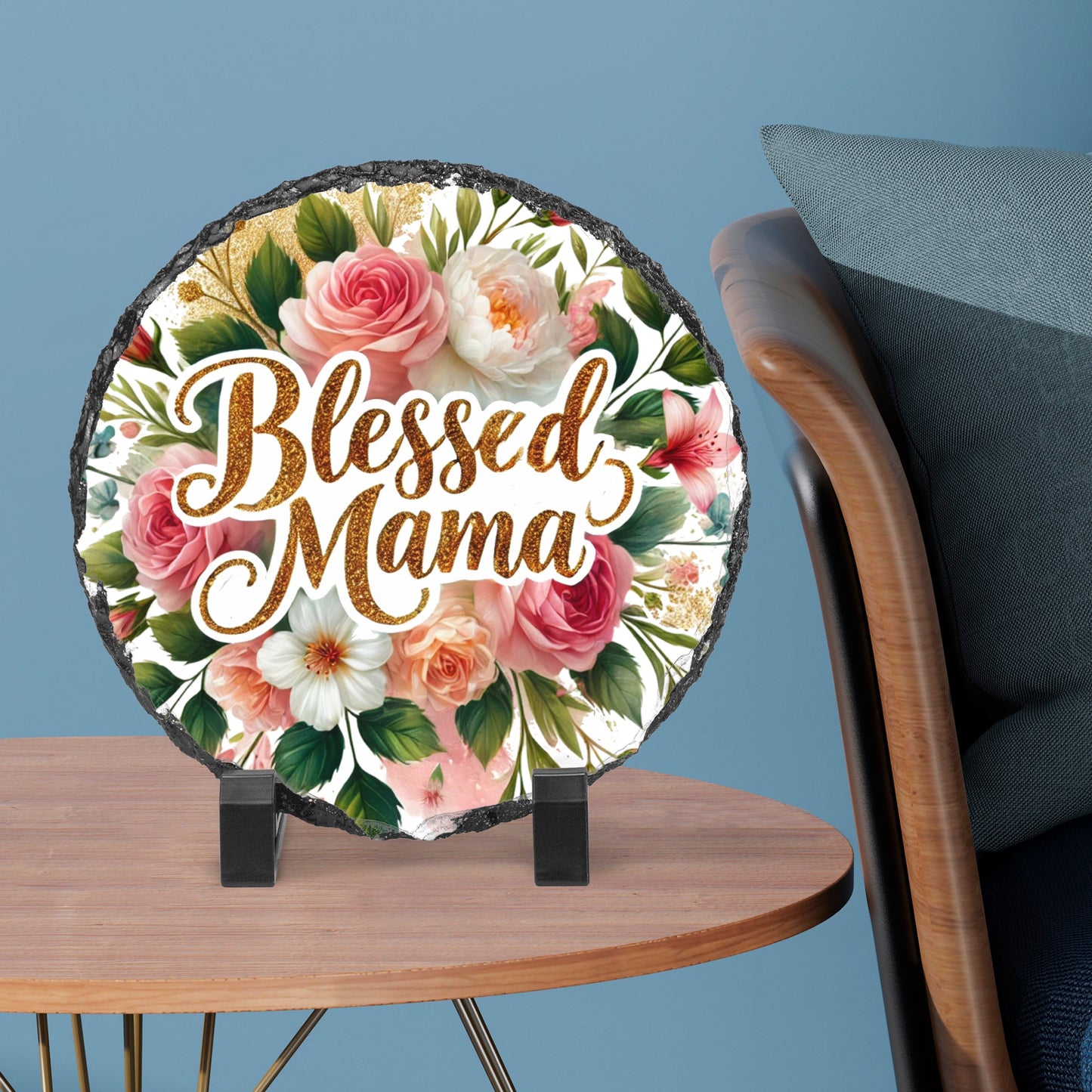 Blessed Mama Floral Round Slate Plaque - Kim’s Signature Beauty & Accessories