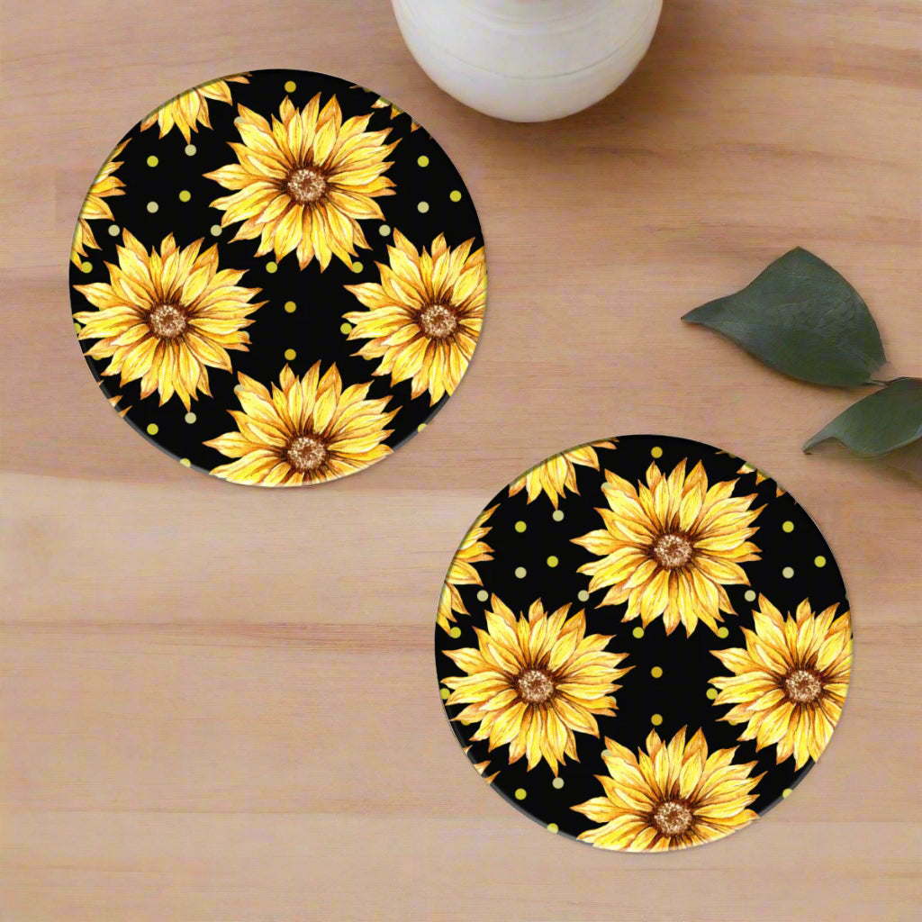Black Coaster Set with Yellow Sunflowers - Kim’s Signature Beauty & Accessories