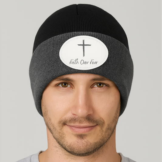 Faith Over Fear Knit Beanie – Inspirational Cross Winter Hat - Kim’s Signature Beauty & Accessories